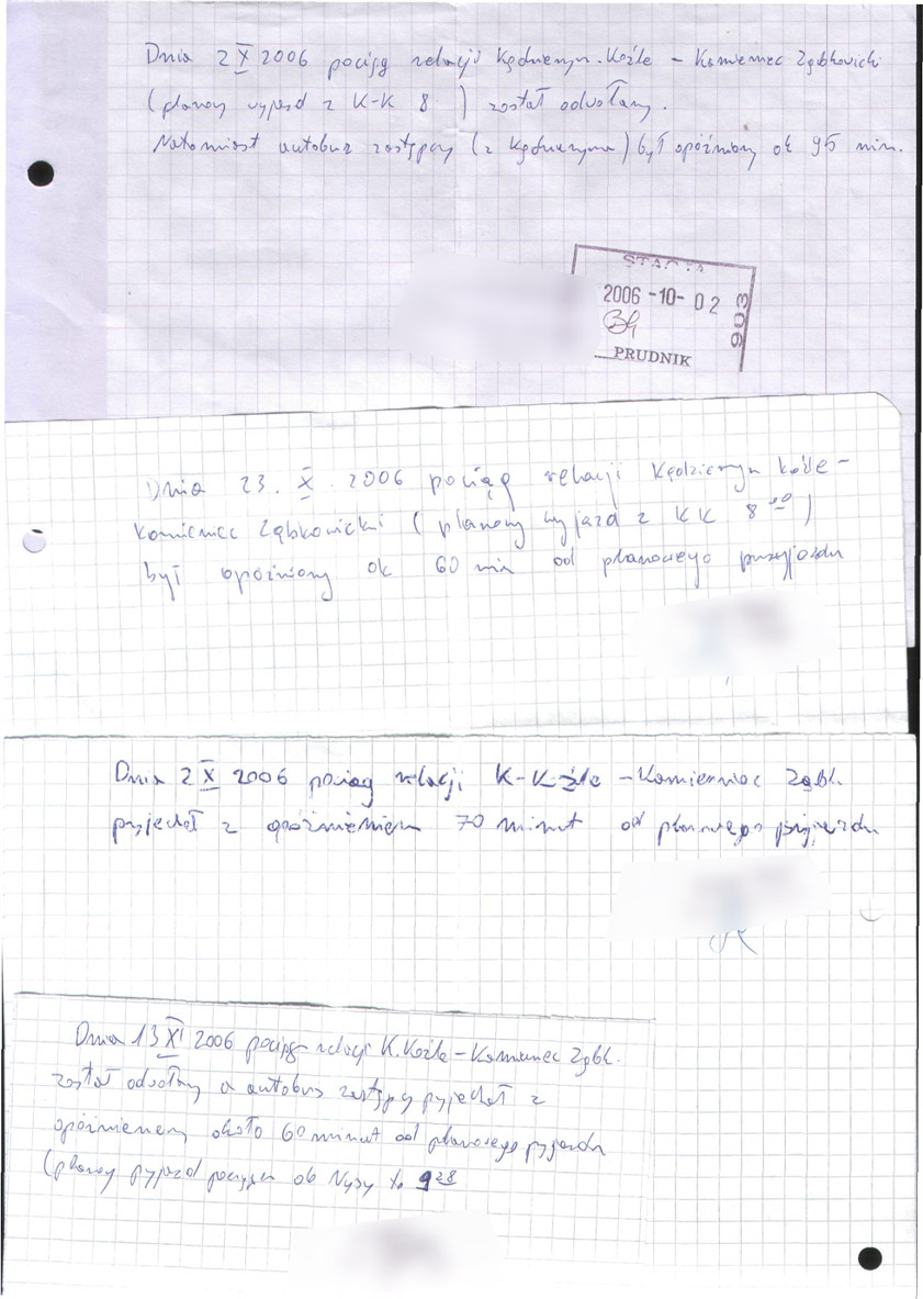 Ja oraz moi koledzy i koleżanki zachowaliśmy z tamtych czasów wiele takich usprawiedliwień - bo gdy pociągi nie przyjeżdżały albo były opóźnione, nie dało się dotrzeć do szkół czy na egzaminy. Taki był wówczas obraz opolskiej kolei